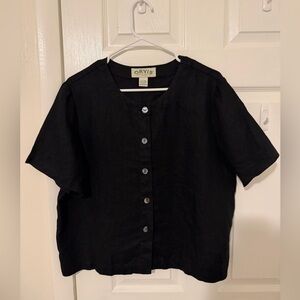 Orvis 100% Linen Black Button Up Top